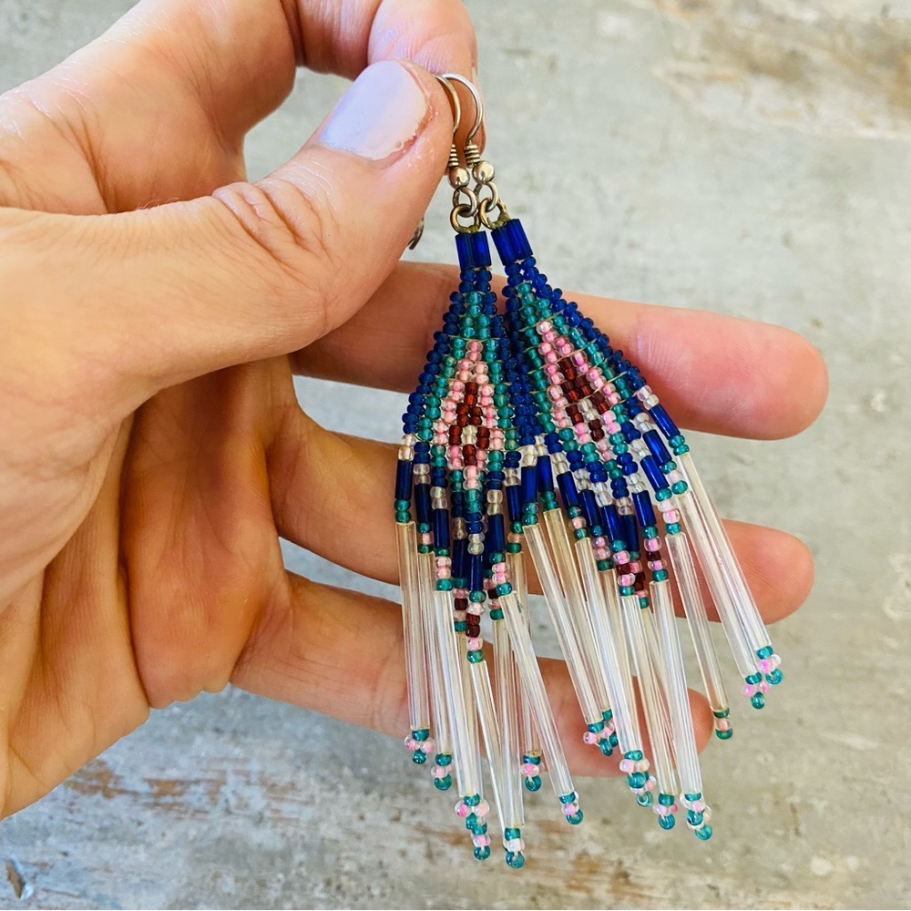 ♥️ Southwestern Style ♥️ Sterling Silver Multicolor Beaded Earrings